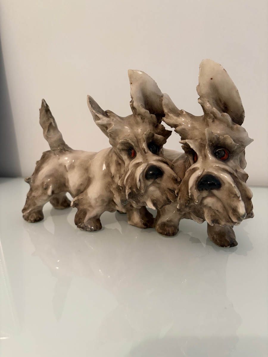 Polychrome Ceramic Sculpture Depicting Two Scottish Terriers – Guido Cacciapuoti, 1940s-photo-7