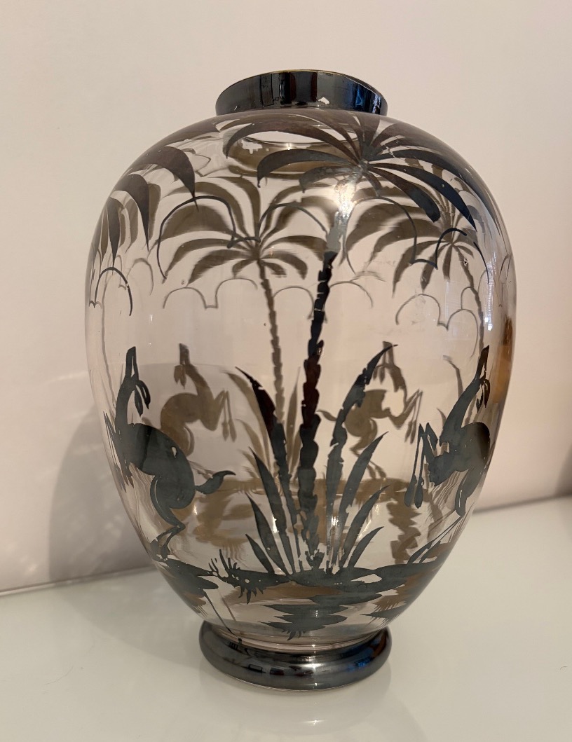 Art Deco Glass Vase With Silver Decoration -photo-3