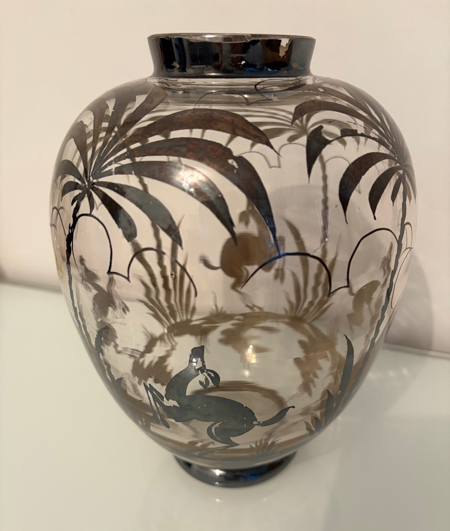 Art Deco Glass Vase With Silver Decoration -photo-1