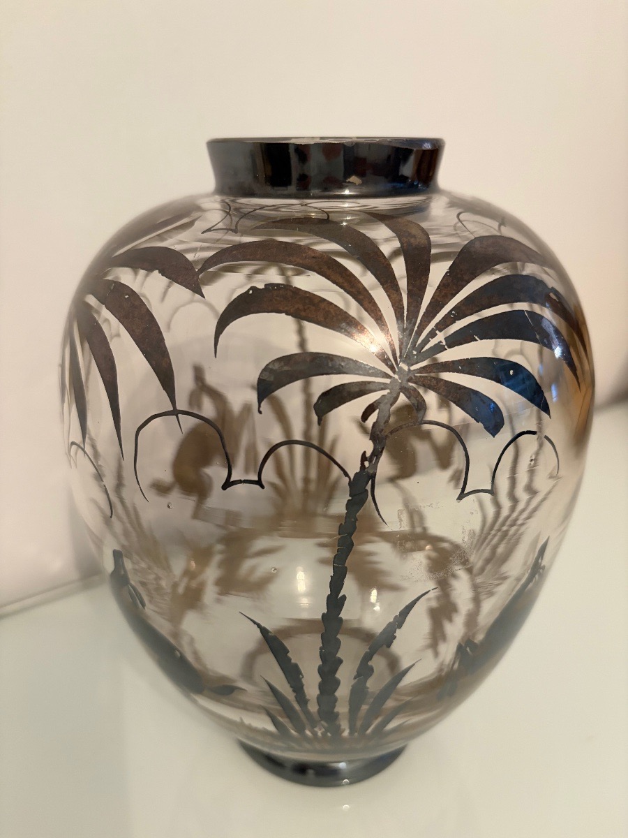 Art Deco Glass Vase With Silver Decoration -photo-3