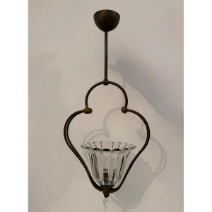 Brass And Murano Glass Pendant Lamp, Attr. Barovier &toso
