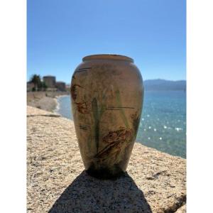 Vase en céramique polychrome à décor de poissons, Vallauris – années 1950