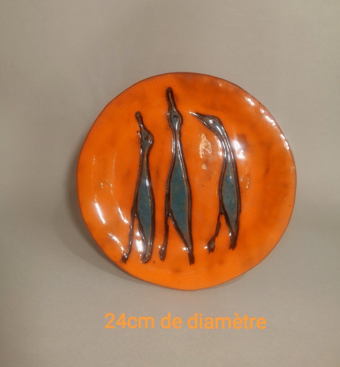 Assiette En Céramique émaillée XXème, signée Eres -photo-3