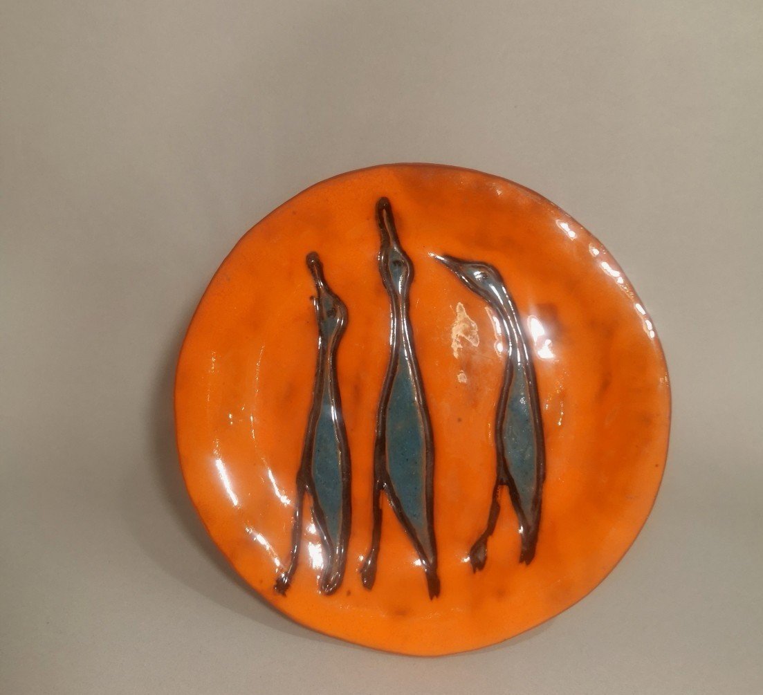 Assiette En Céramique émaillée XXème, signée Eres 
