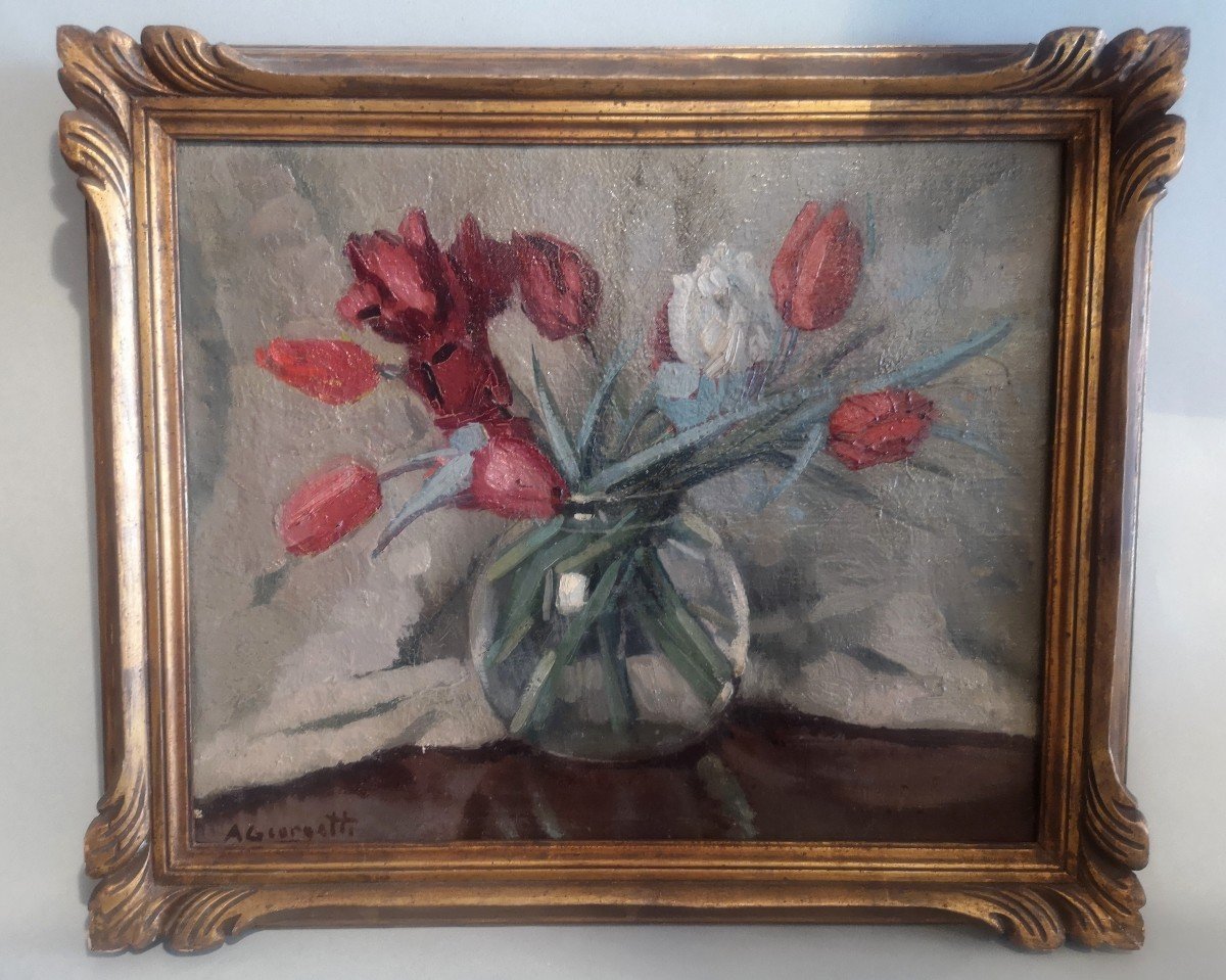 Nature Morte aux fleurs , Angelo Giorgetti (1899-1960), Peintre Italien 