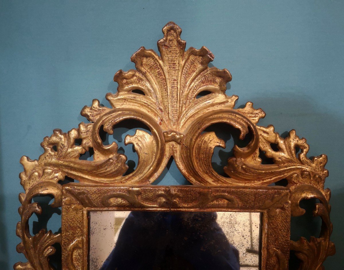 Miroir Italien Bois Sculpté Et Doré Epoque 18ème -photo-2