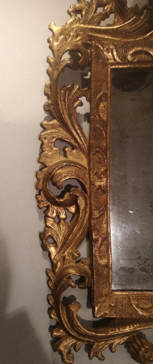 Miroir Italien Bois Sculpté Et Doré Epoque 18ème -photo-3