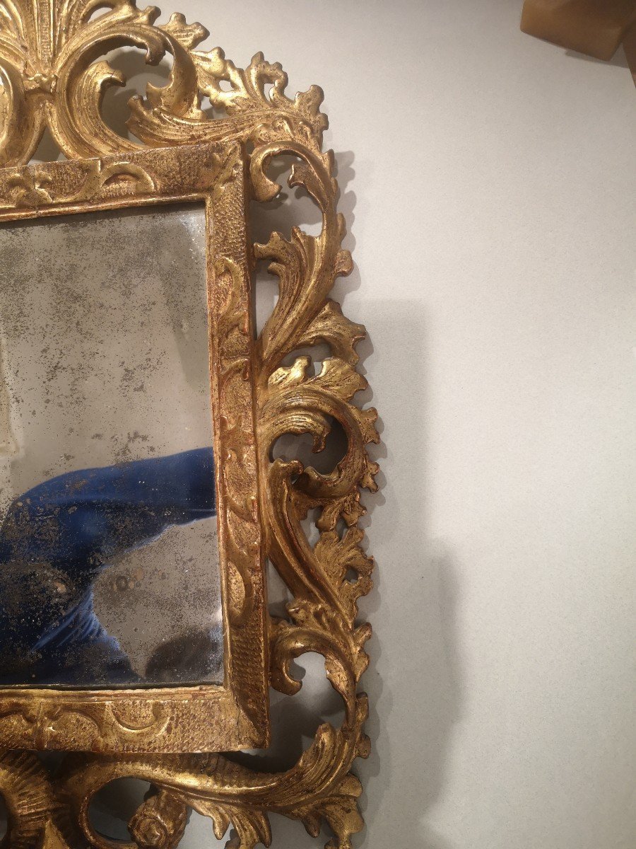 Miroir Italien Bois Sculpté Et Doré Epoque 18ème -photo-4