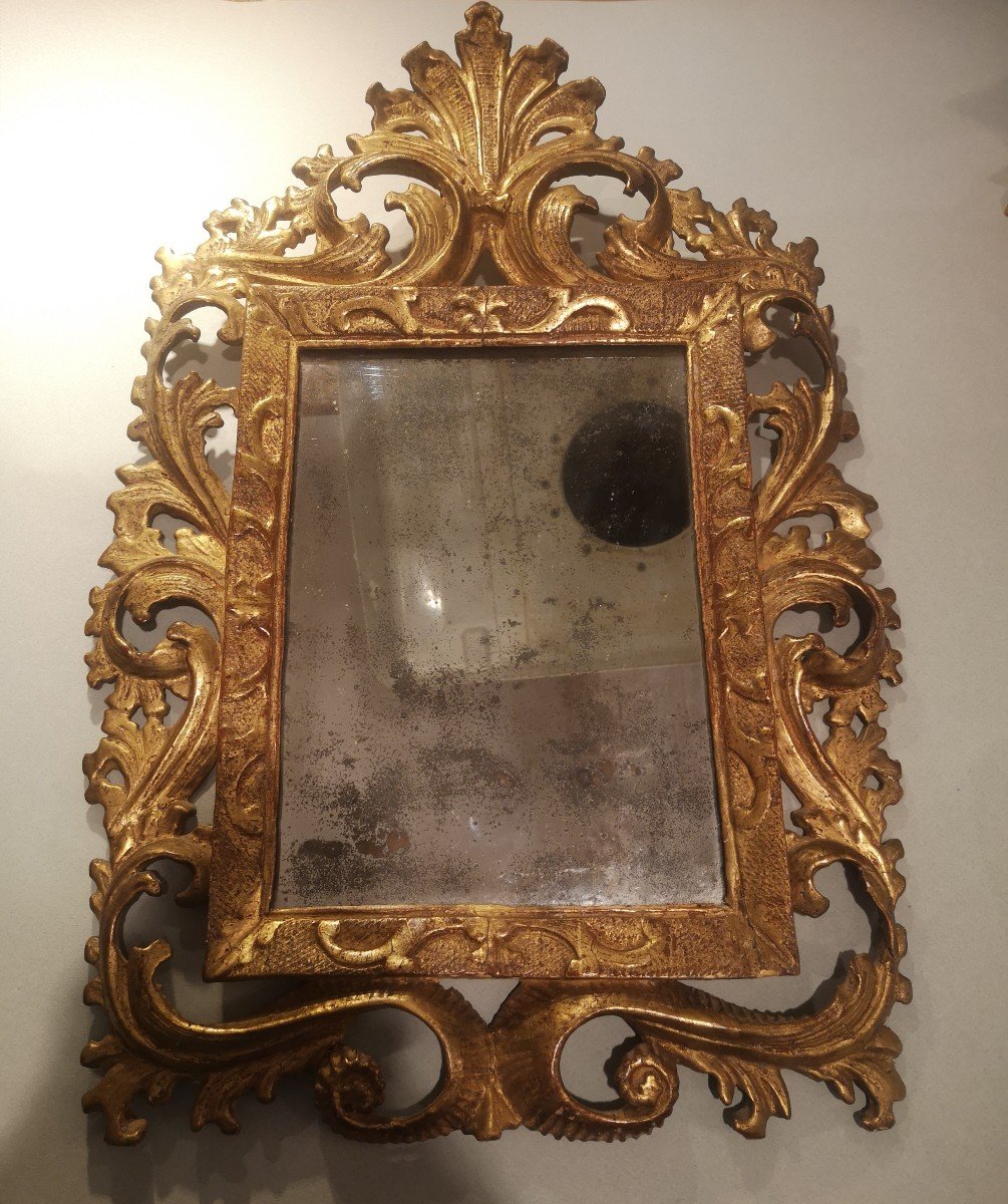 Miroir Italien Bois Sculpté Et Doré Epoque 18ème -photo-1