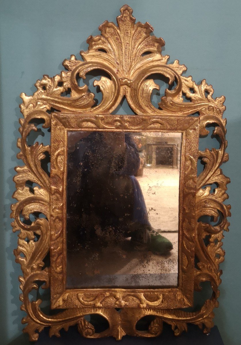 Miroir Italien Bois Sculpté Et Doré Epoque 18ème 