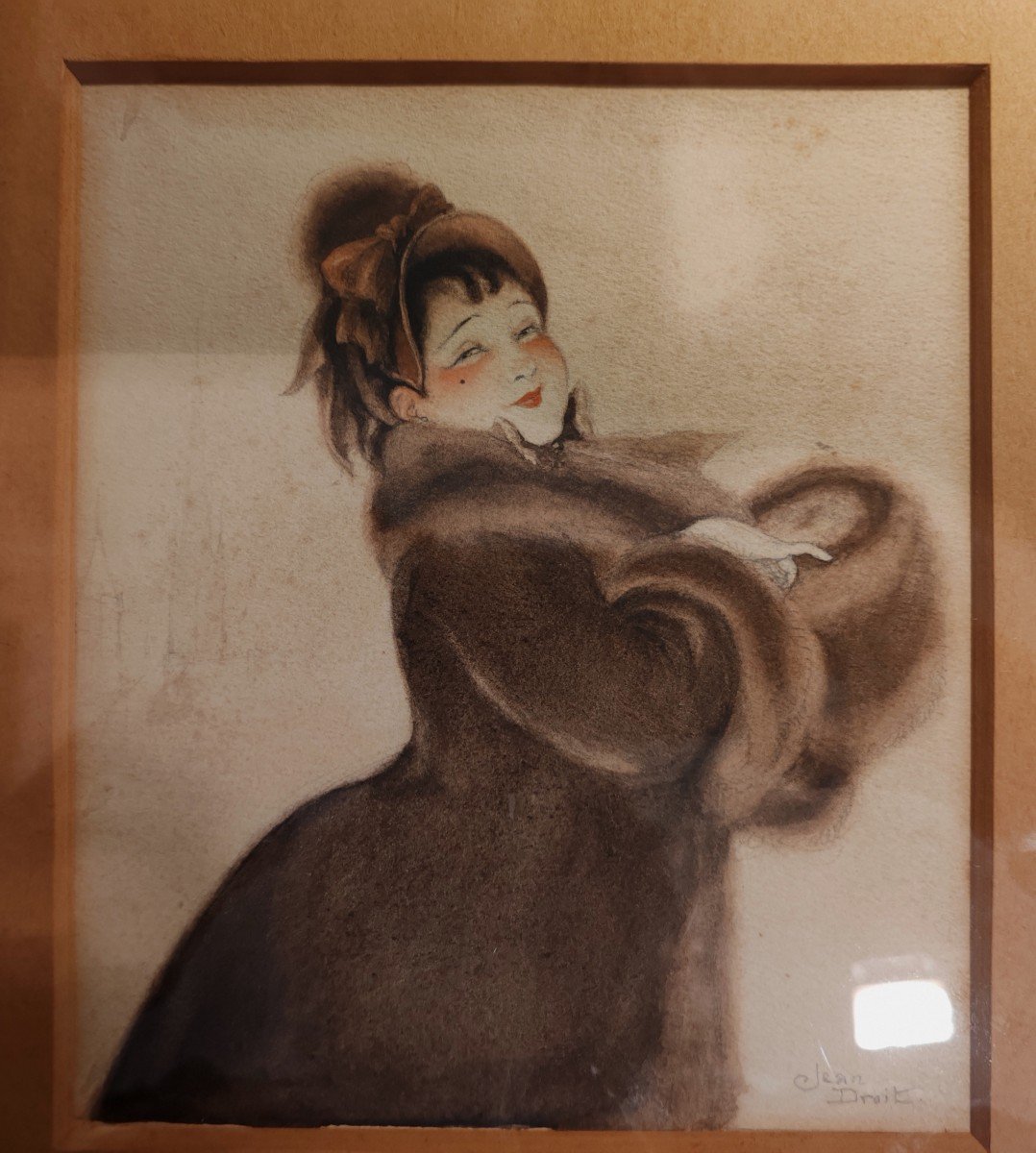  Jean Droit (1884-1961) Portrait de jeune femme, aquarelle -photo-2