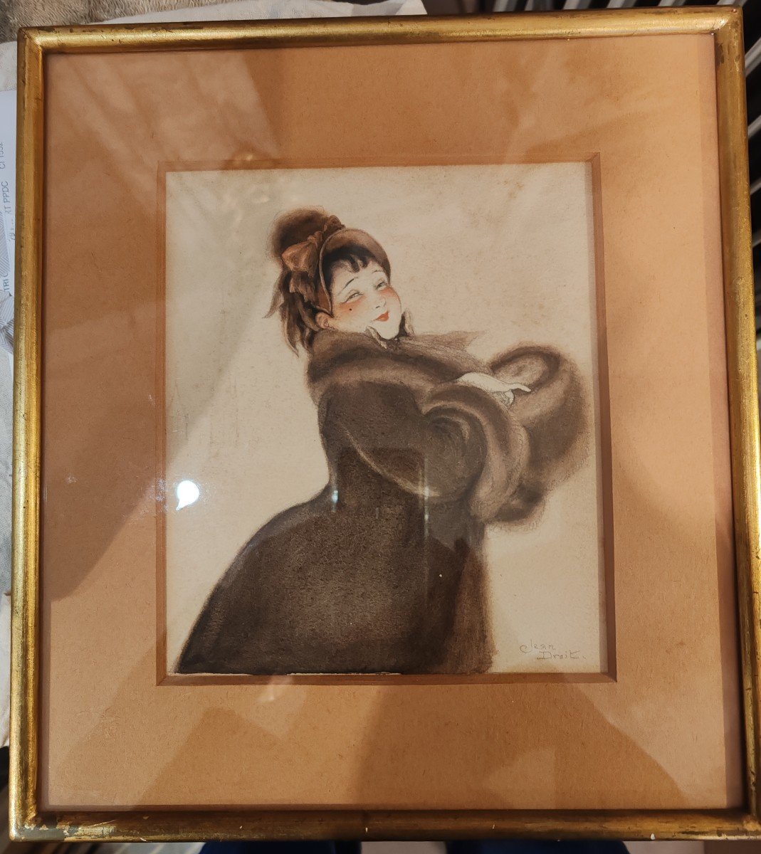  Jean Droit (1884-1961) Portrait de jeune femme, aquarelle 