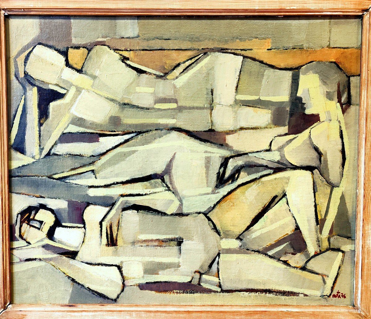Lucio Vasta, "Sur la plage" 1976, huile sur carton