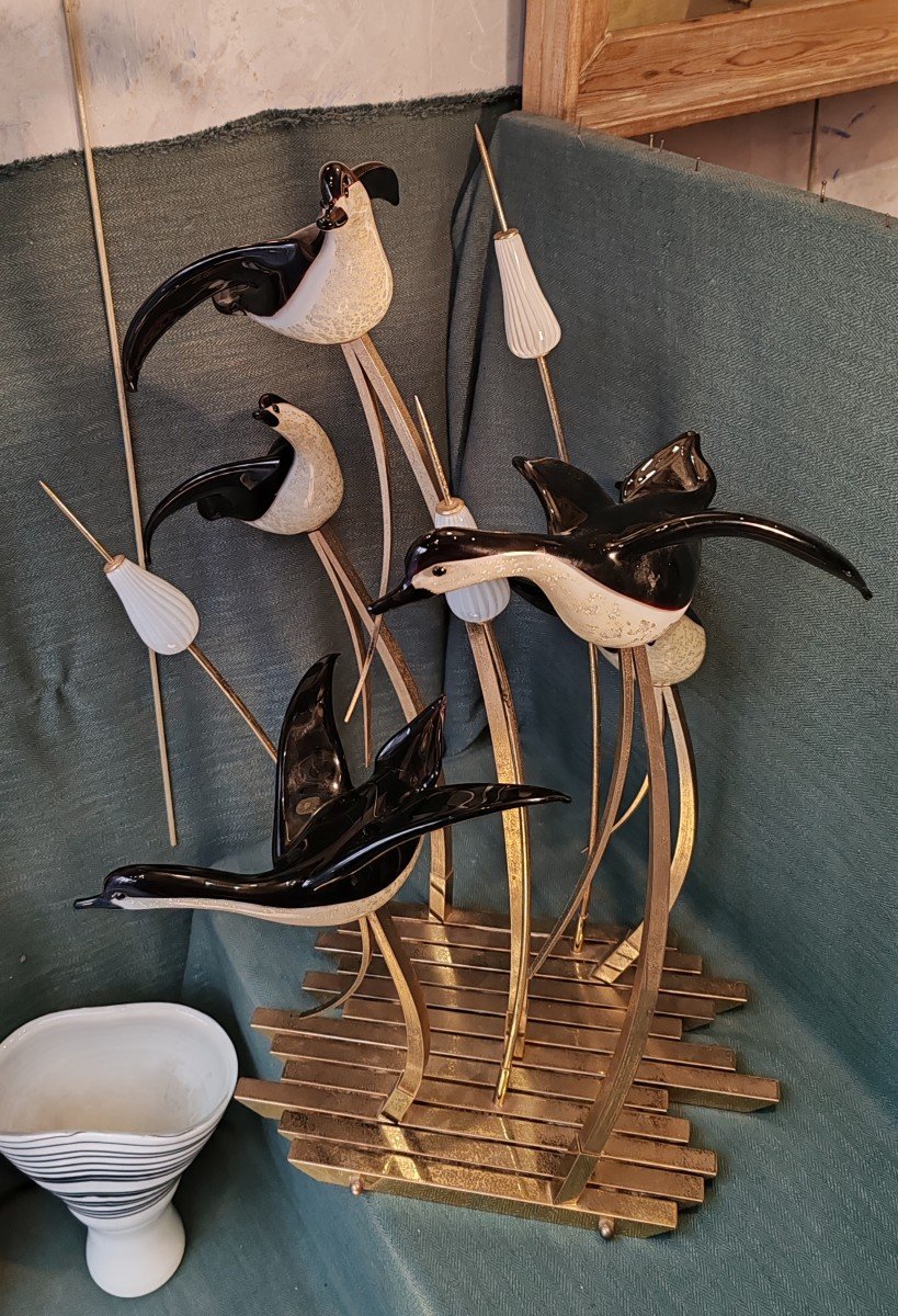 Licio Zanetti, Sculpture Verre Soufflé Et Laiton , Murano 1970-photo-2