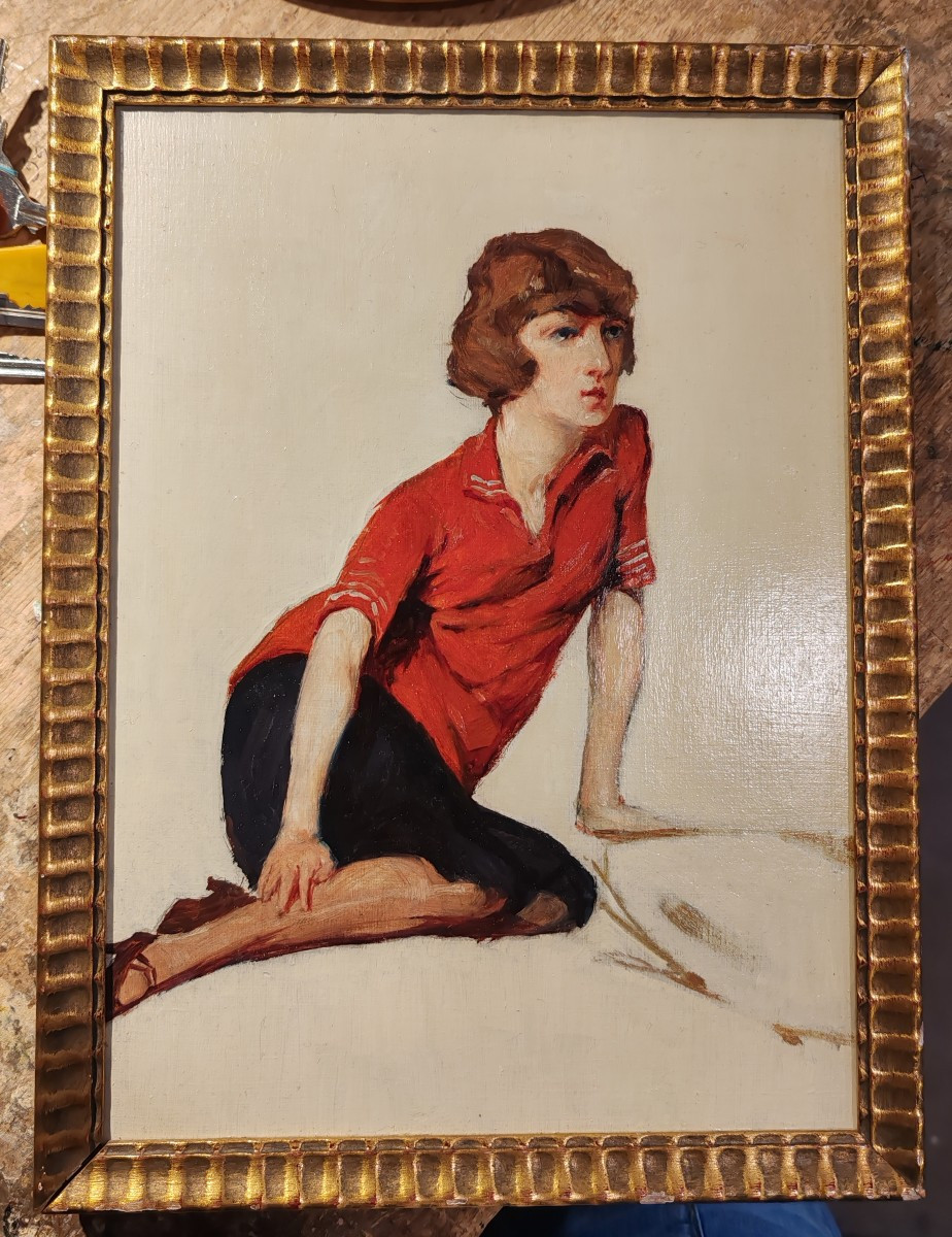 "le sweater rouge" peinture de Joseph Milon,1920