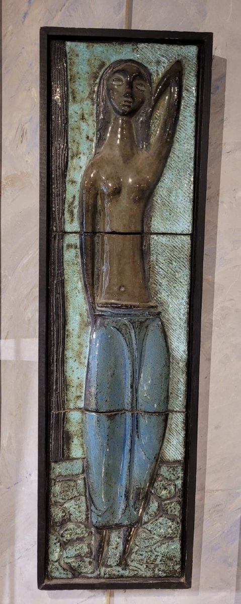 Glazed Ceramic Plate, Female Representation, 50s-60s-70s