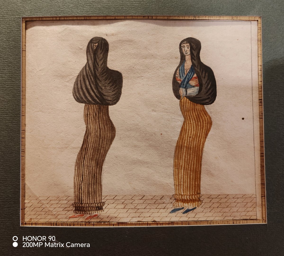 Femmes péruviennes, dessin aquarellé, fin XVIII ème dans le goût de Pancho Fierro