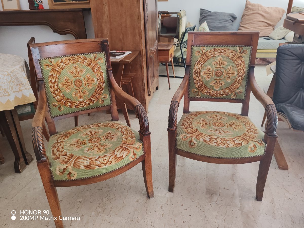 Pair Of Empire-style Mahogany Armchairs, 19th Century -photo-2