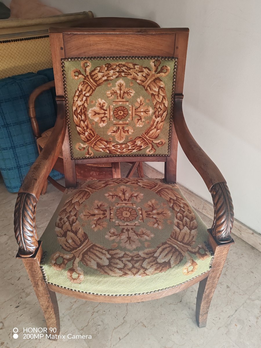 Pair Of Empire-style Mahogany Armchairs, 19th Century -photo-4
