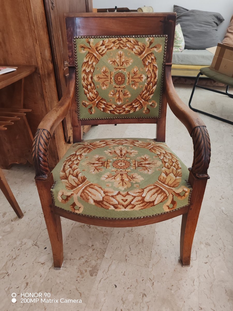 Pair Of Empire-style Mahogany Armchairs, 19th Century -photo-2