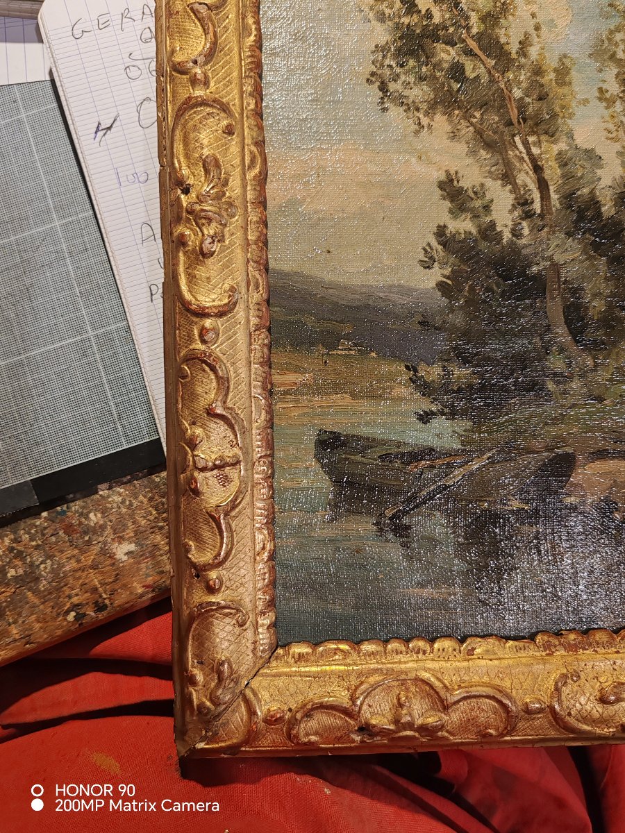 Auguste Alfred Rubé (1817-1899) paysage et son cadre Berain  18eme -photo-2