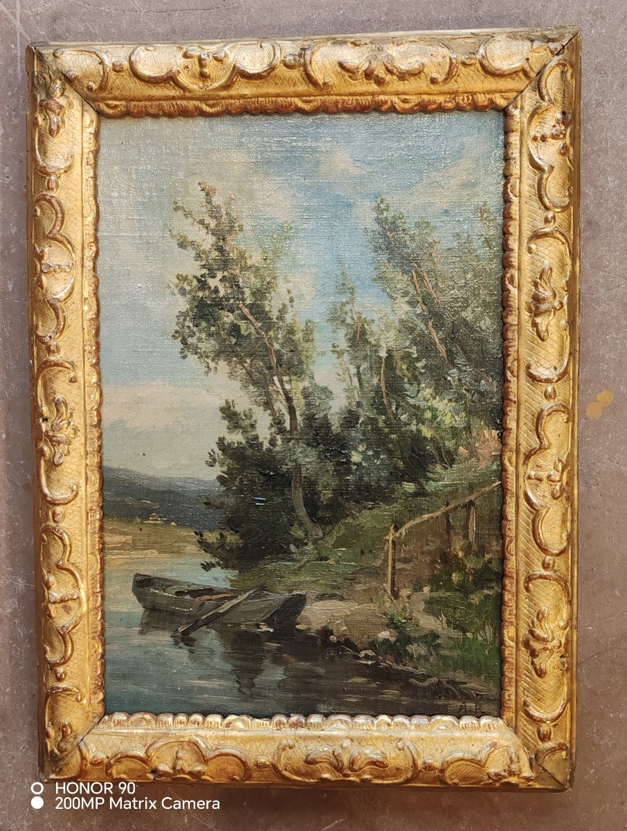 Auguste Alfred Rubé (1817-1899) paysage et son cadre Berain  18eme 