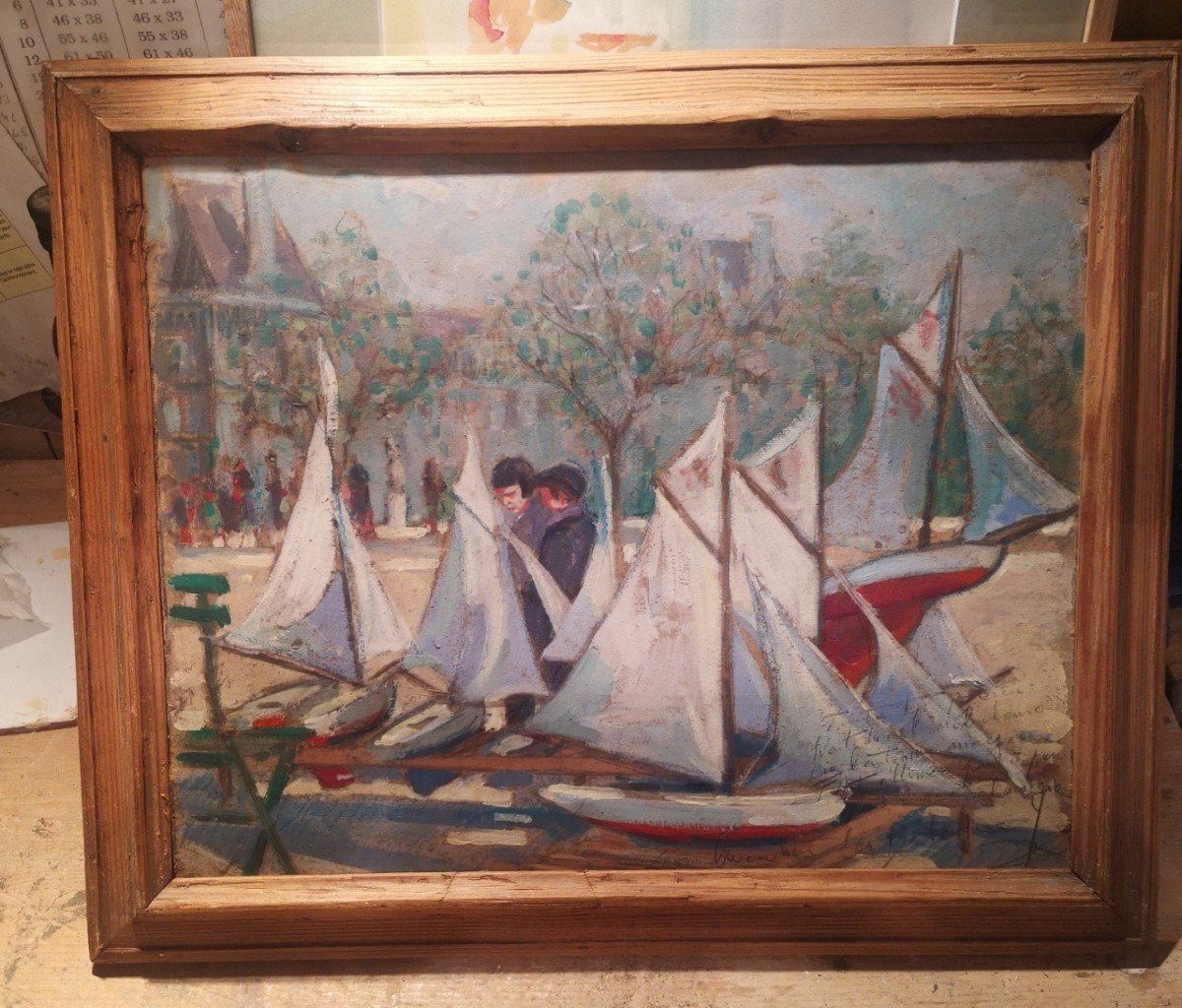 Christiane Caillotin XXème, Les Bateaux Au Bassin Du Jardin Des Tuileries , Début 20eme -photo-2