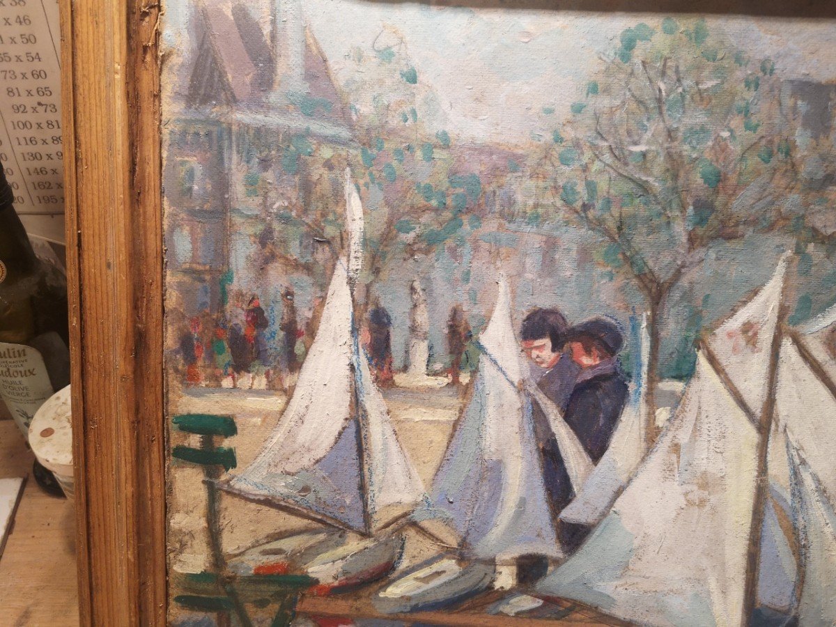 Christiane Caillotin XXème, Les Bateaux Au Bassin Du Jardin Des Tuileries , Début 20eme -photo-2