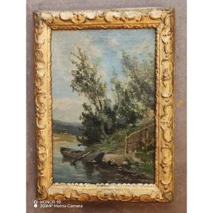 Auguste Alfred Rubé (1817–1899), Landscape Painting In A 18th-century Berain Frame