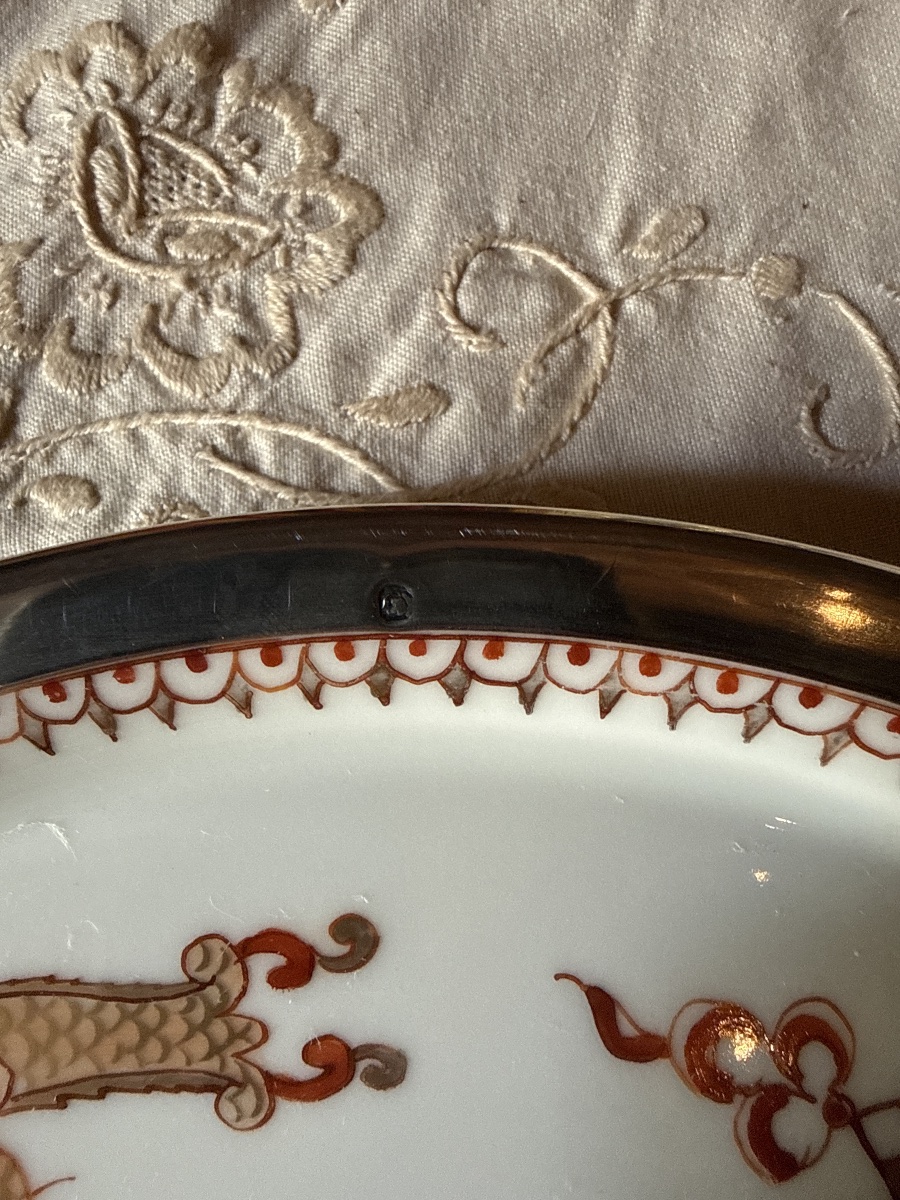 Limoges Porcelain Cake Plate With Solid Silver Rim -photo-3