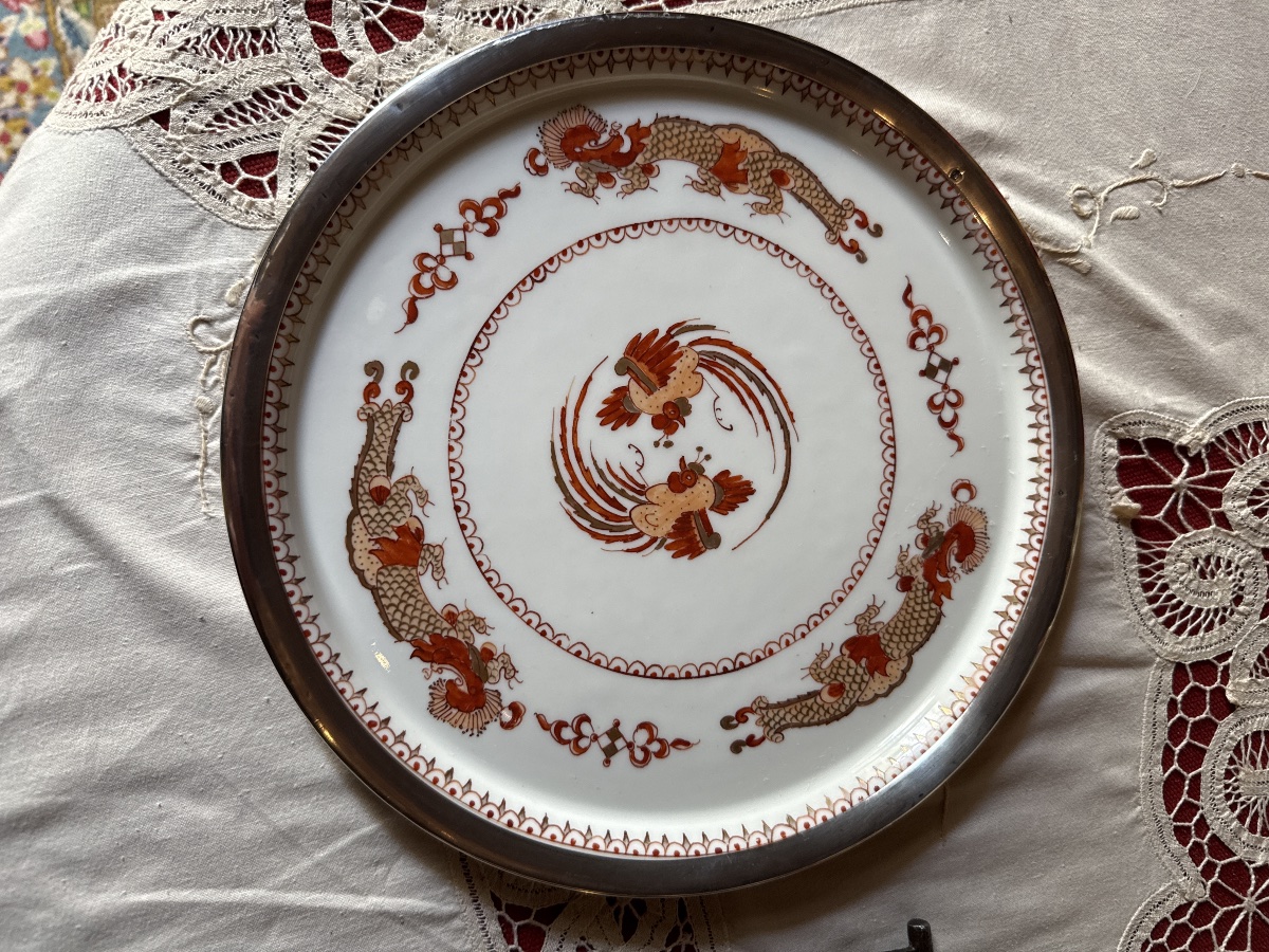 Limoges Porcelain Cake Plate With Solid Silver Rim 