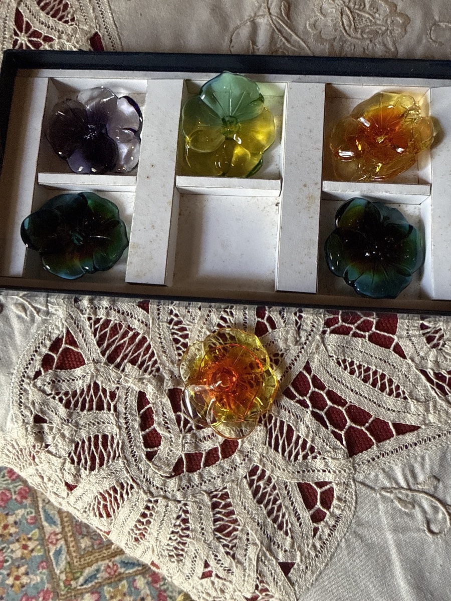 Set Of 6 Crystal Pansies For Table Decor -photo-2