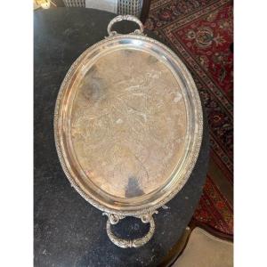 Silver Metal Oval Tray