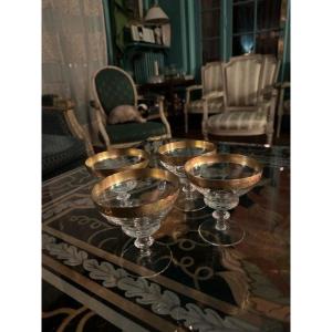 Series Of 4 Champagne Cups In Engraved And Gilded Crystal
