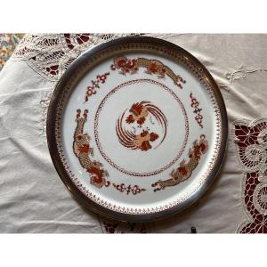 Plat à gâteau en porcelaine de Limoges cerclage argent massif 