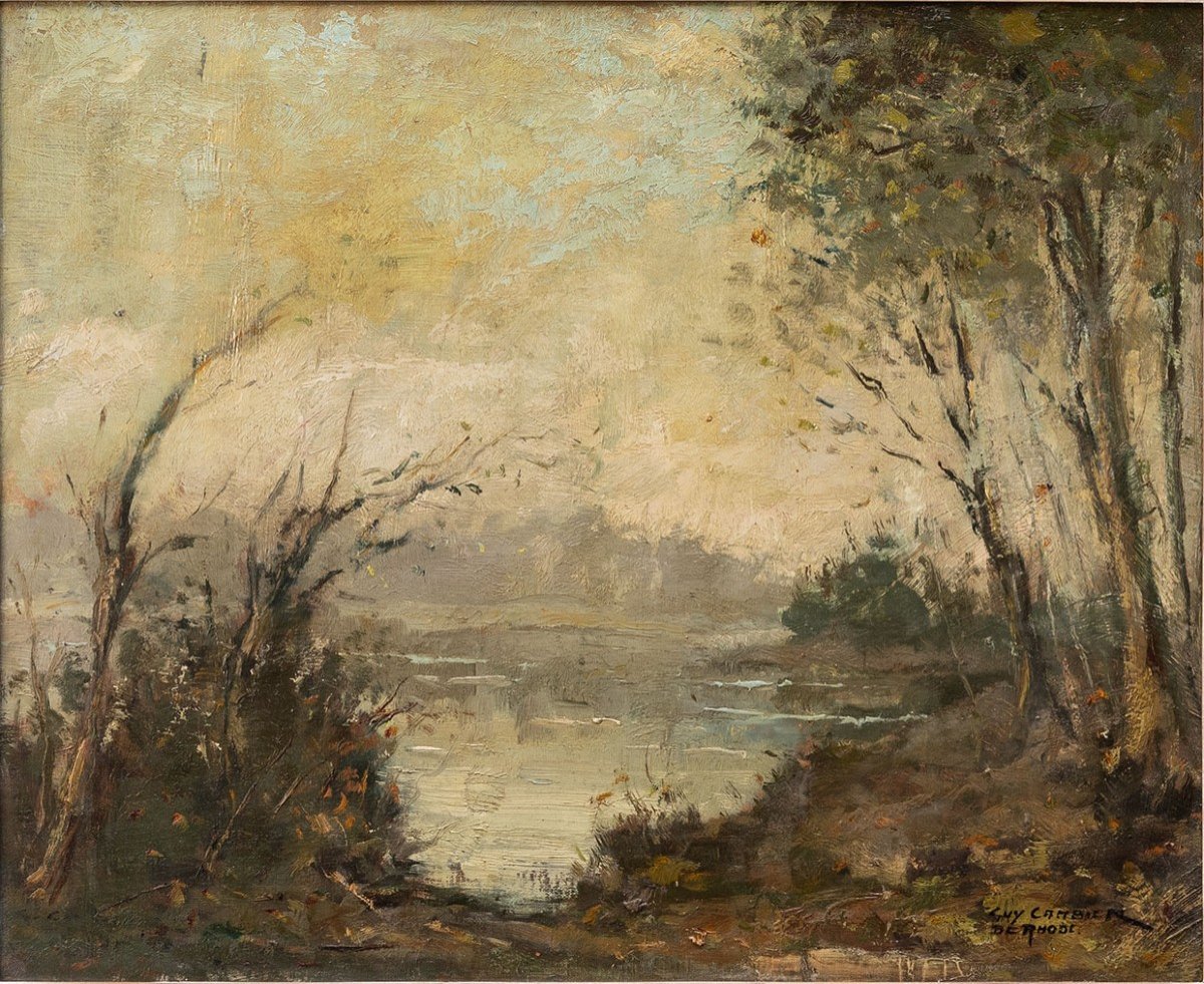 Aquatic Landscape In The Taste Of Corot – Signed Guy Cambier, 20th Century.-photo-2