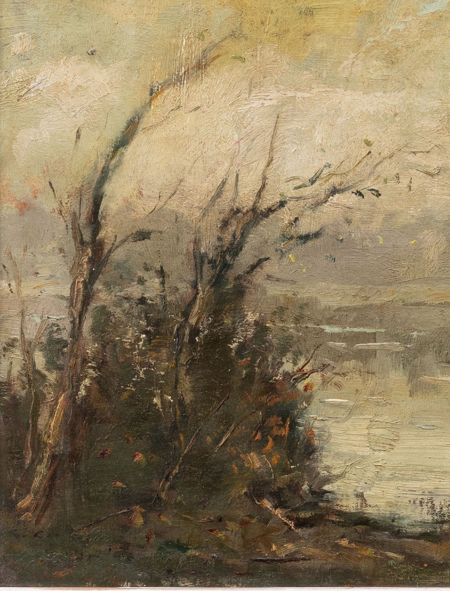 Aquatic Landscape In The Taste Of Corot – Signed Guy Cambier, 20th Century.-photo-3