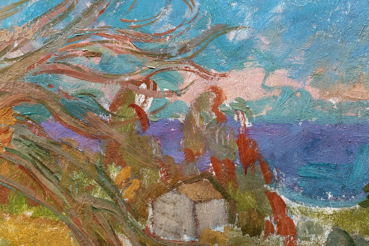 Artiste polonais - Landau Zygmunt (1898 – 1962) – Paysage Méditerranéen – Huile Sur Toile-photo-3