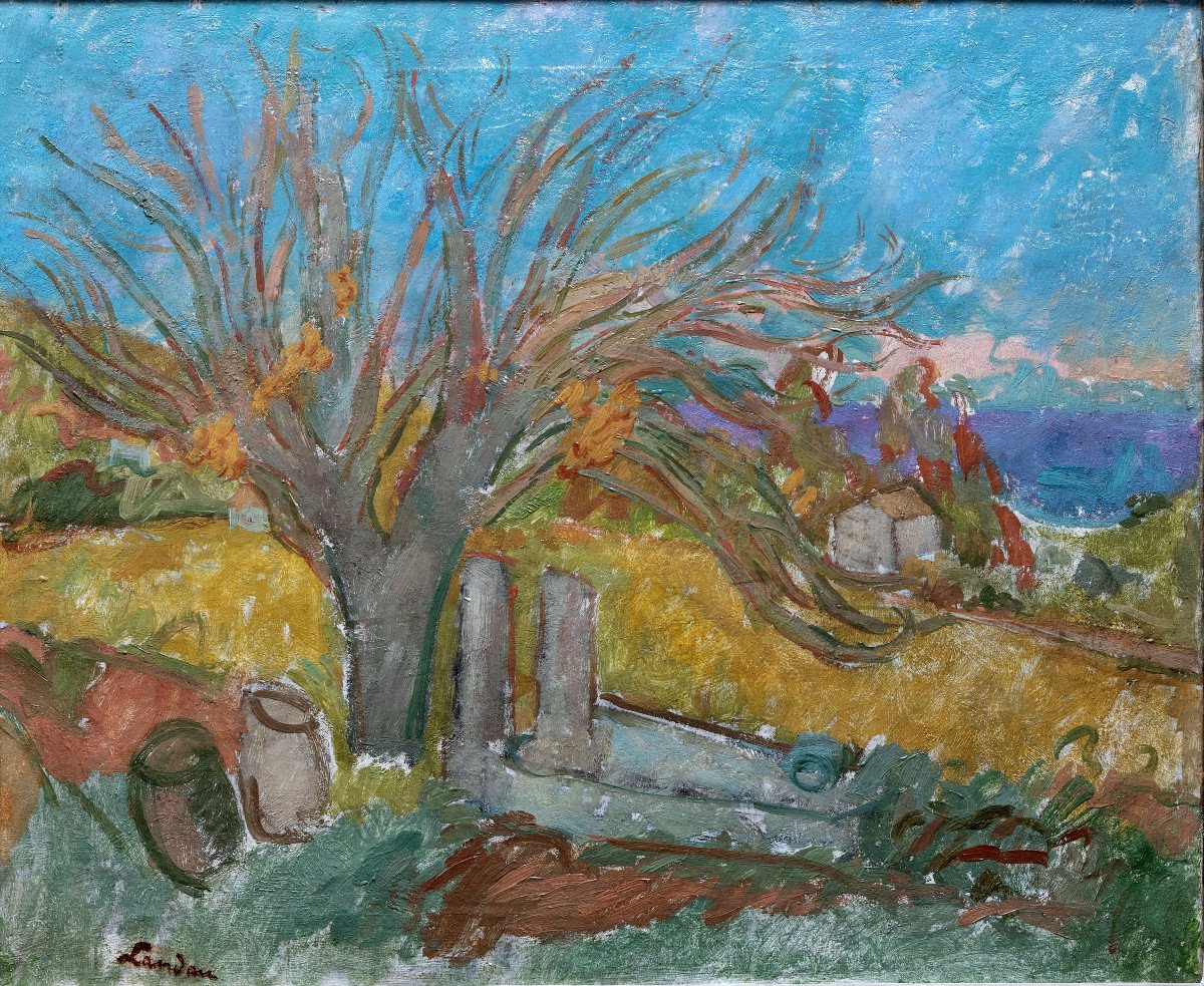 Artiste polonais - Landau Zygmunt (1898 – 1962) – Paysage Méditerranéen – Huile Sur Toile