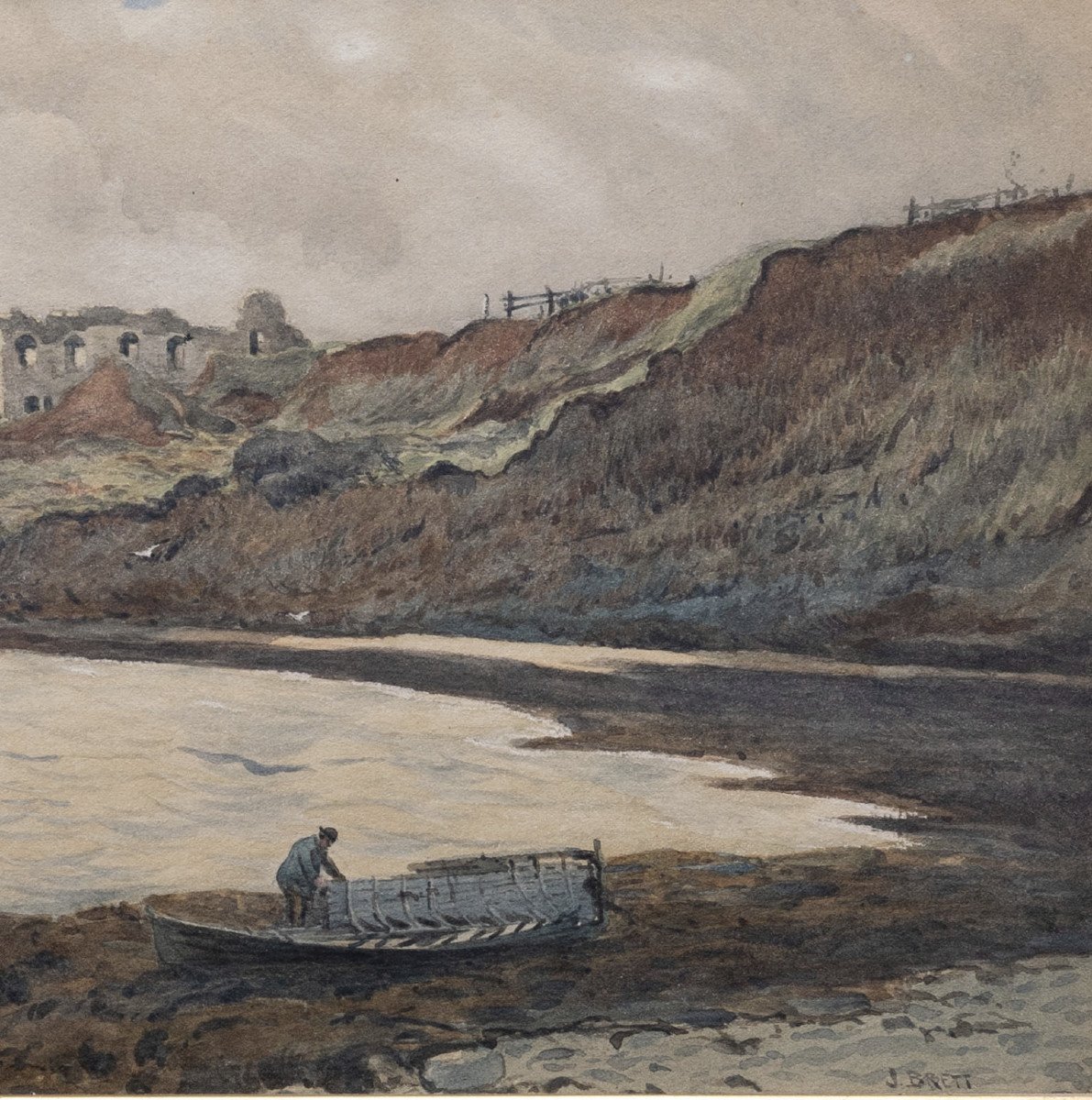 Aquarelle anglaise - Brett John ( 1830 - 1902) - Vue De Landsfort Castle, Weymouth - Signée-photo-3