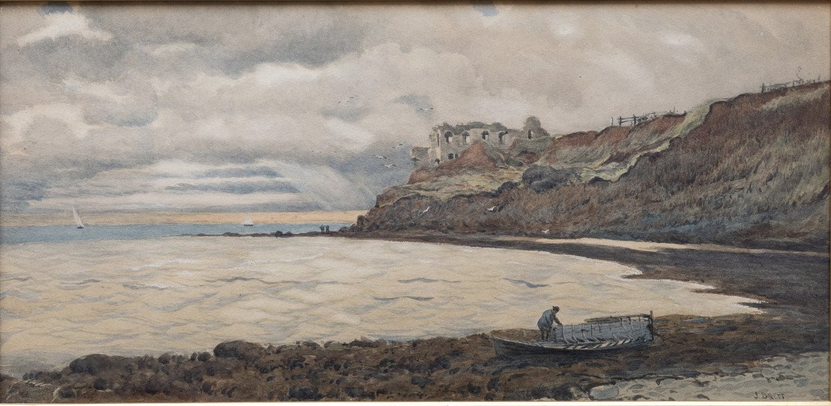 Aquarelle anglaise - Brett John ( 1830 - 1902) - Vue De Landsfort Castle, Weymouth - Signée