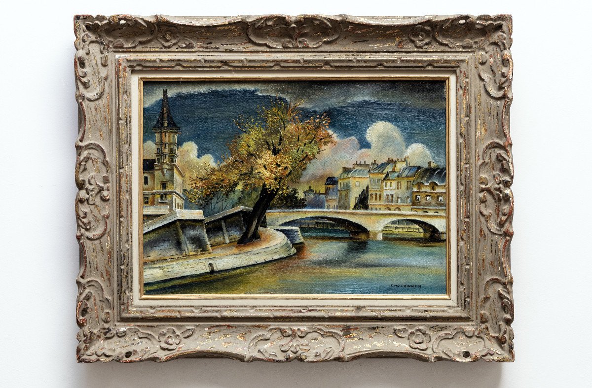 Mackinnon Sine – The Quays In Paris – Oil On Canvas – Circa 1950 - Signed-photo-1