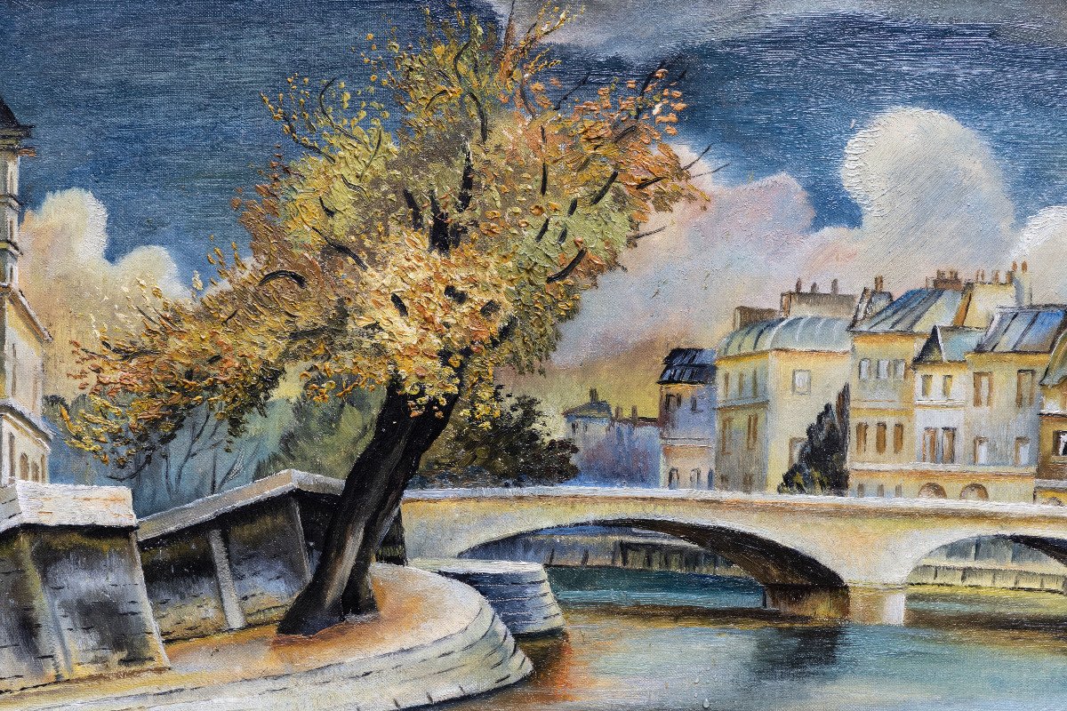 Mackinnon Sine – The Quays In Paris – Oil On Canvas – Circa 1950 - Signed-photo-2