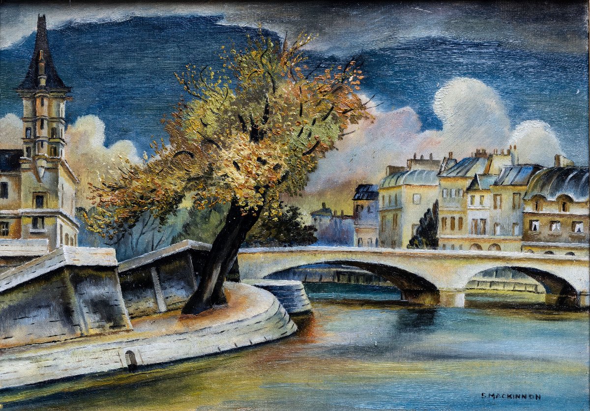 Mackinnon Sine – The Quays In Paris – Oil On Canvas – Circa 1950 - Signed