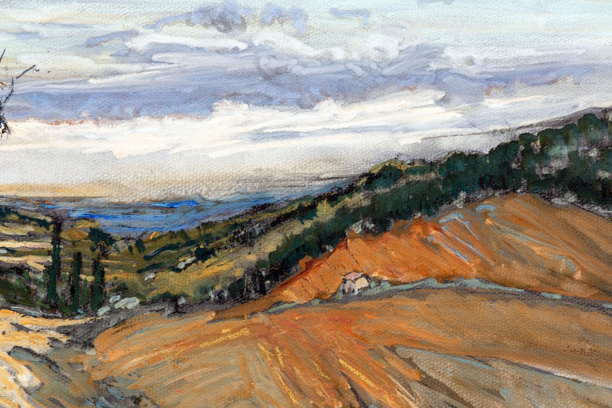 Barbier Jean – Paysage Du Lyonnais – Gouache – Signé-photo-3
