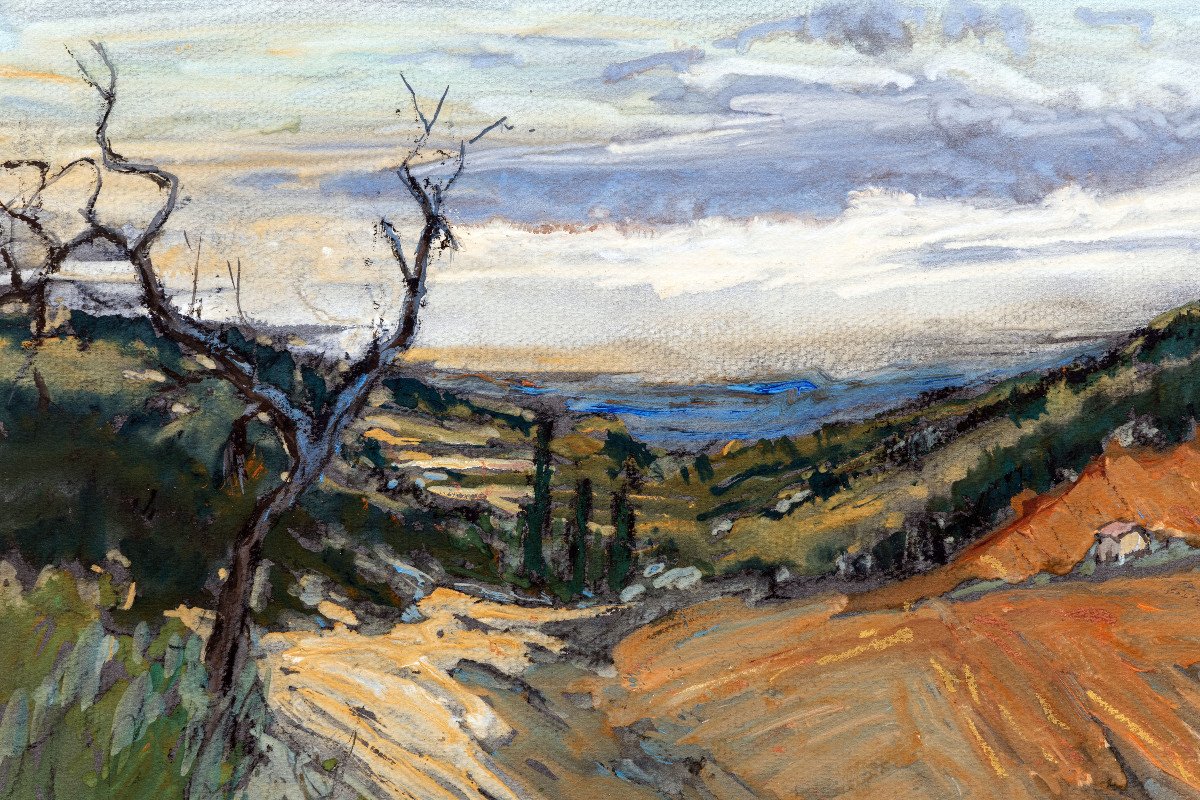 Barbier Jean – Paysage Du Lyonnais – Gouache – Signé-photo-1