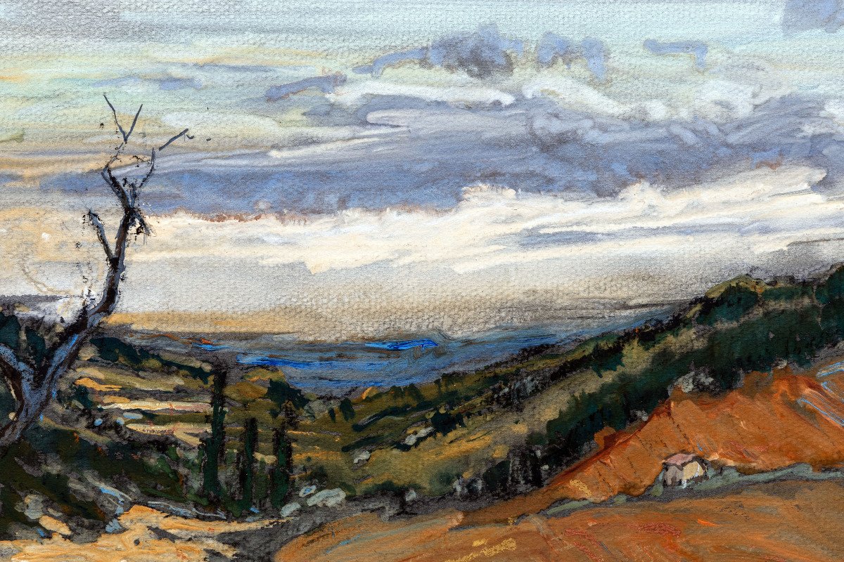Barbier Jean – Paysage Du Lyonnais – Gouache – Signé-photo-2