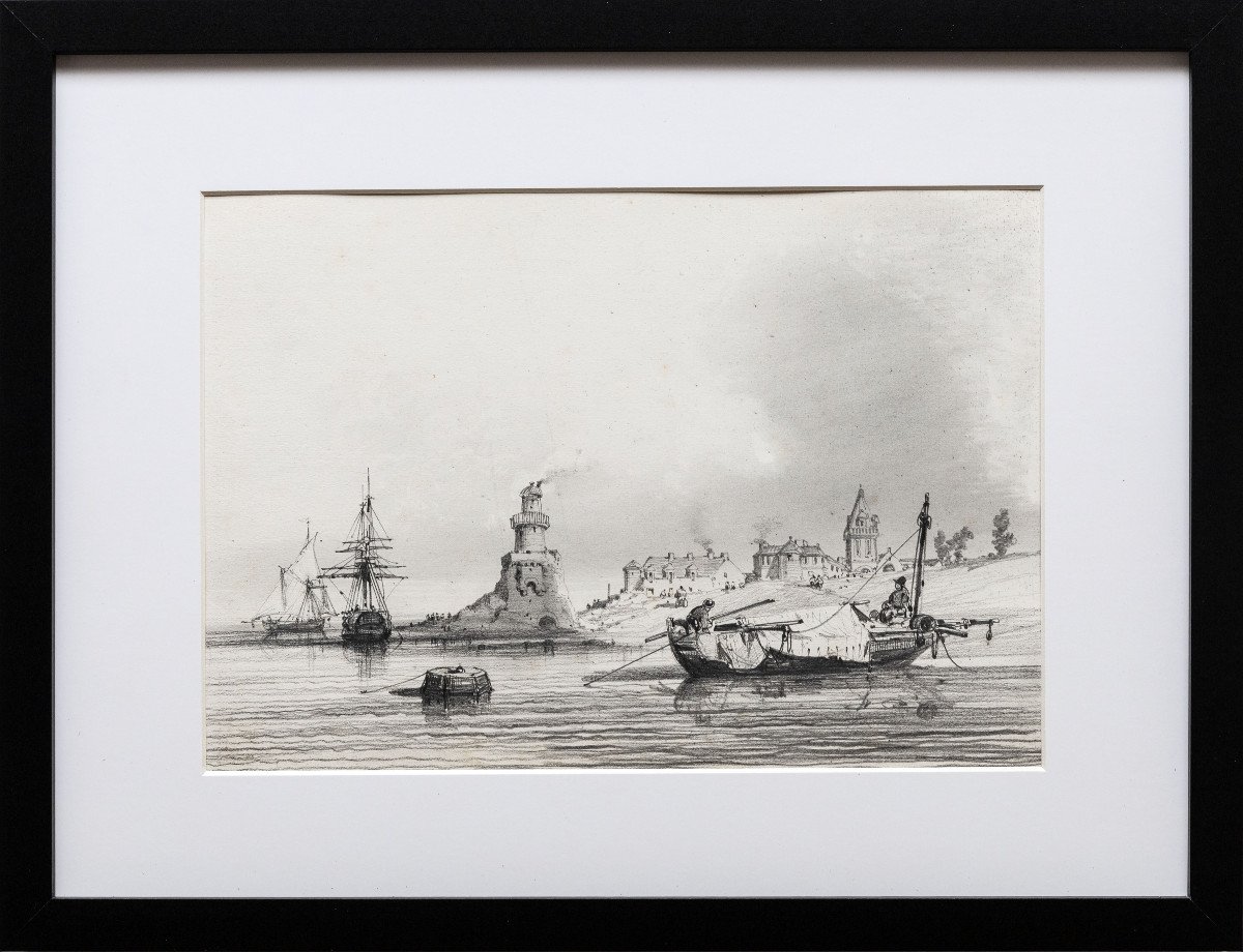 Marine – Noël Jules – Boats In Port – Pencil Drawing – Circa 1847-photo-2