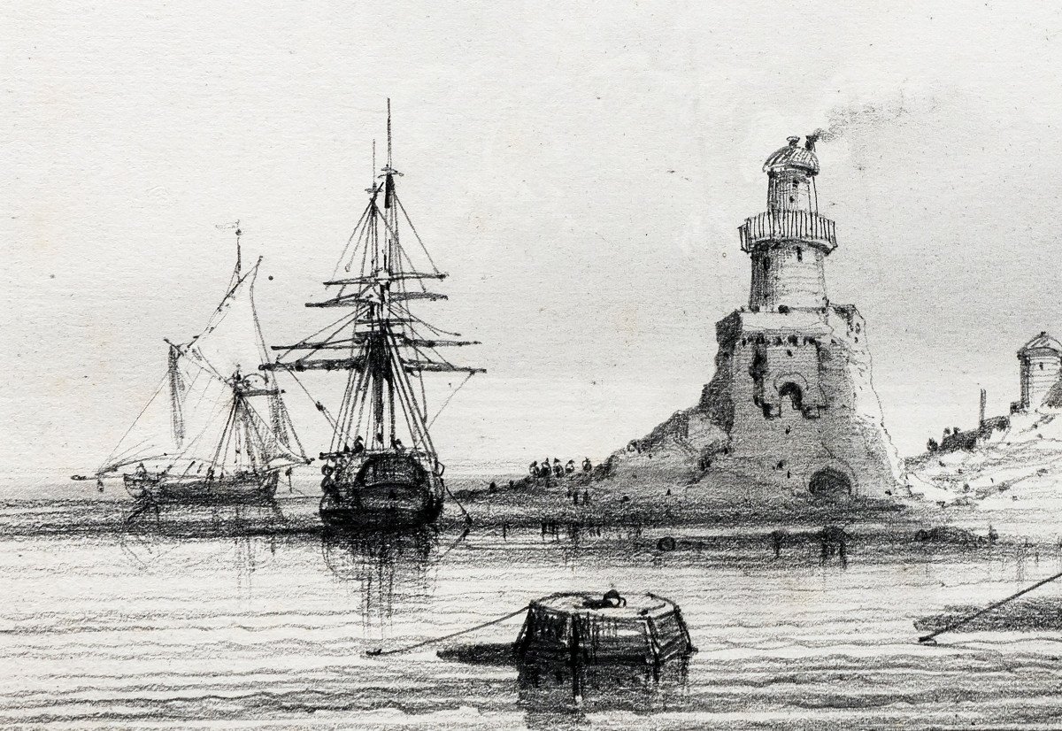 Marine – Noël Jules – Boats In Port – Pencil Drawing – Circa 1847-photo-3