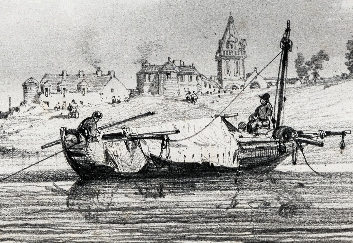 Marine – Noël Jules – Boats In Port – Pencil Drawing – Circa 1847-photo-4